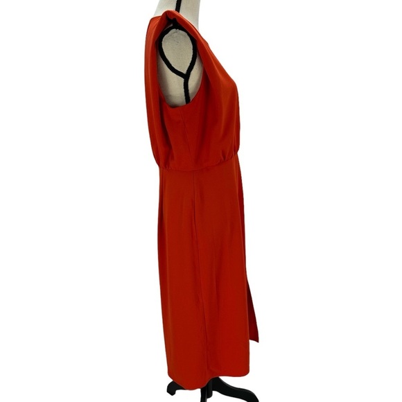 Donna Morgan Sleeveless Round Neck Blouson Bodice Midi Dress - Orange - size 10 - Picture 2 of 7